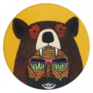 MULGA Untersetzer rund, 10,5 cm, Bear Man, Keramik - Kork