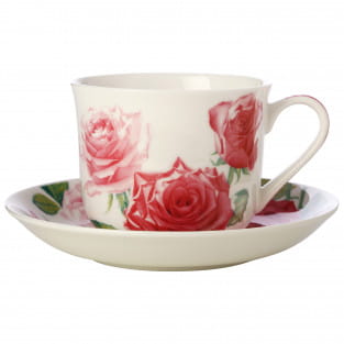 FLORIADE Tasse mit Untertasse Rose, Bone China Porzellan, in Geschenkbox